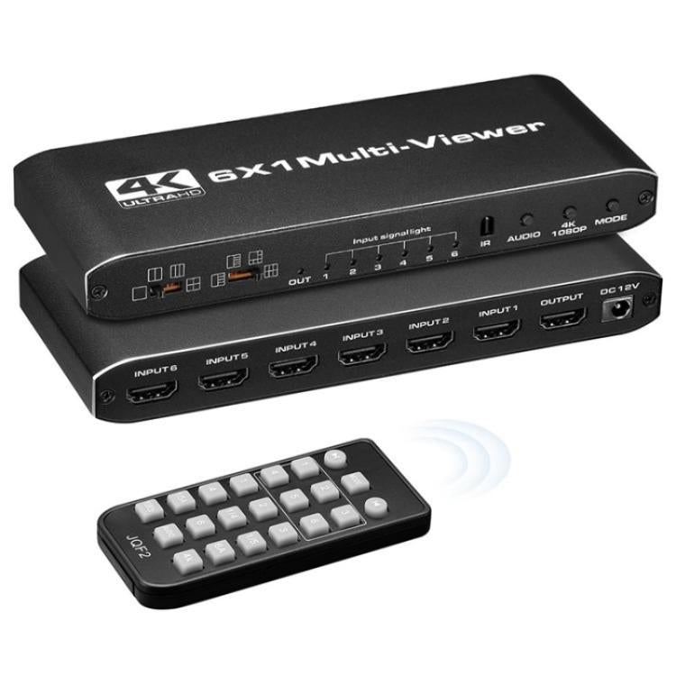 JQF2 4K Seamless Switcher Screen Splitter Multiple Display Modes 6 in 1 Out HDMI Multiviewer, US Plug, EU Plug JQF2 4K Seamless Switcher Screen Splitter Multiple Display Modes 6 in 1 Out HDMI Multiviewer, US Plug, EU Plug